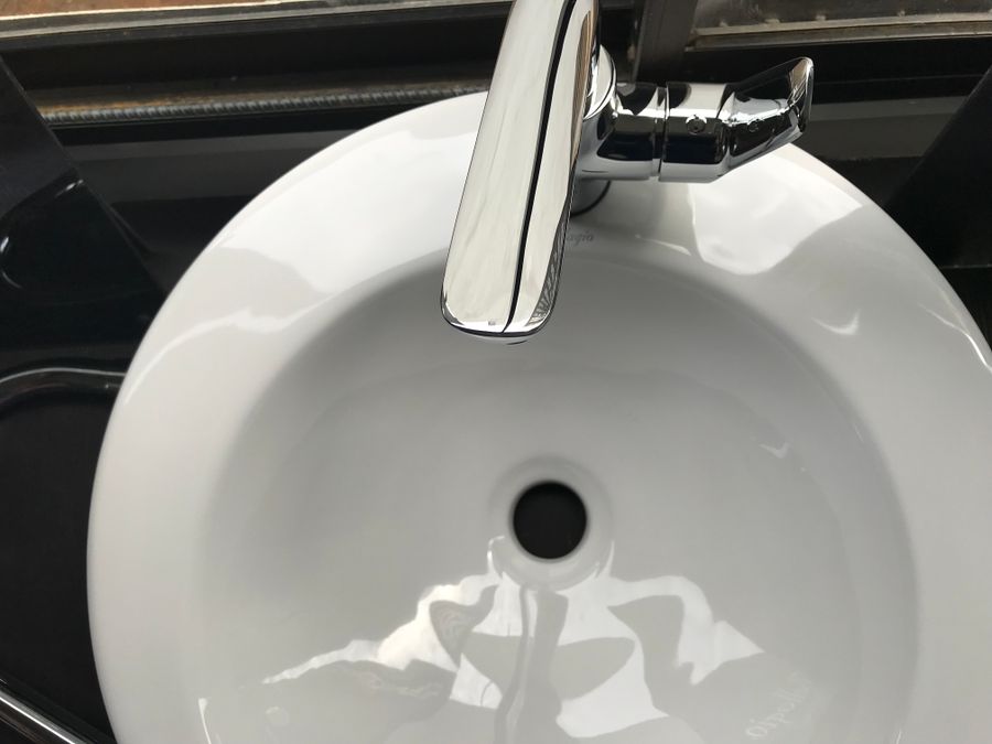 Bathroom sink with a modern faucet